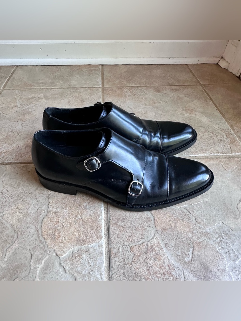 Cole Haan Grand OS Black Leather Double Monk Strap Cap Toe Dress Shoes
